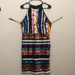 Multicoloured sequinned dress from TFNC LONDON